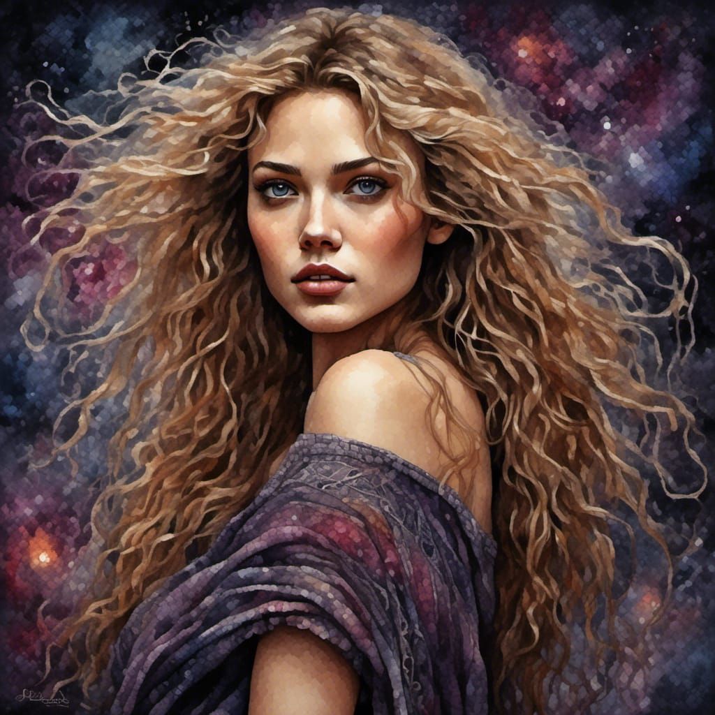 Woman in Embroidered Dress with Garden Background