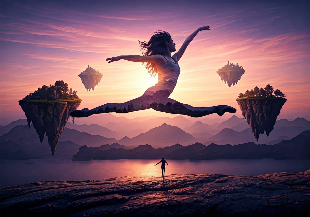 Dancer Leaps into Floating Island Fantasy