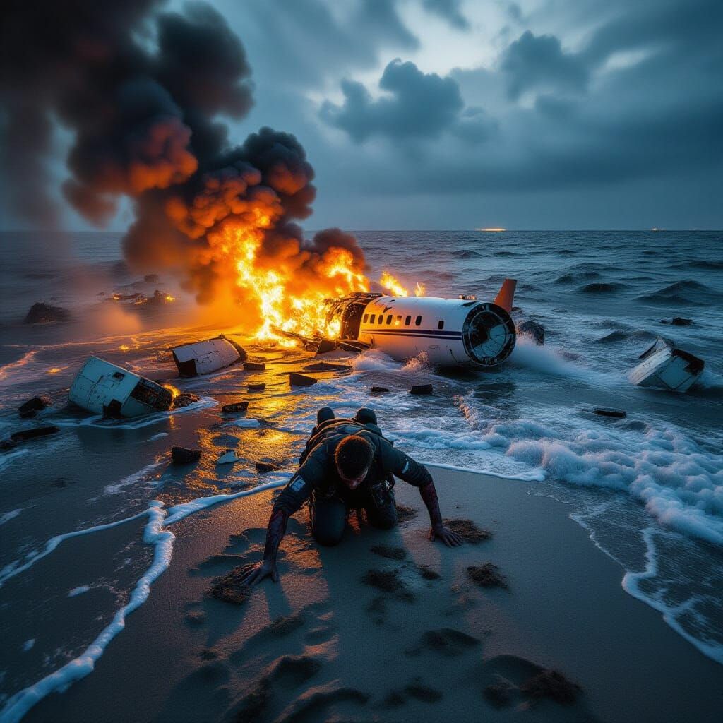 Survivor Crawls Ashore After Devastating Flight Crash