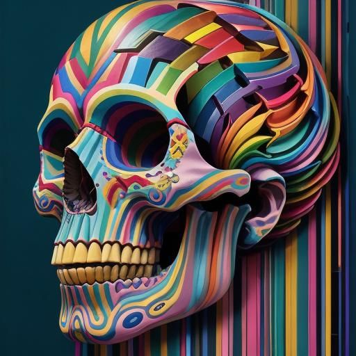 Okuda San Miguel Inspired Rainbow Skull Art
