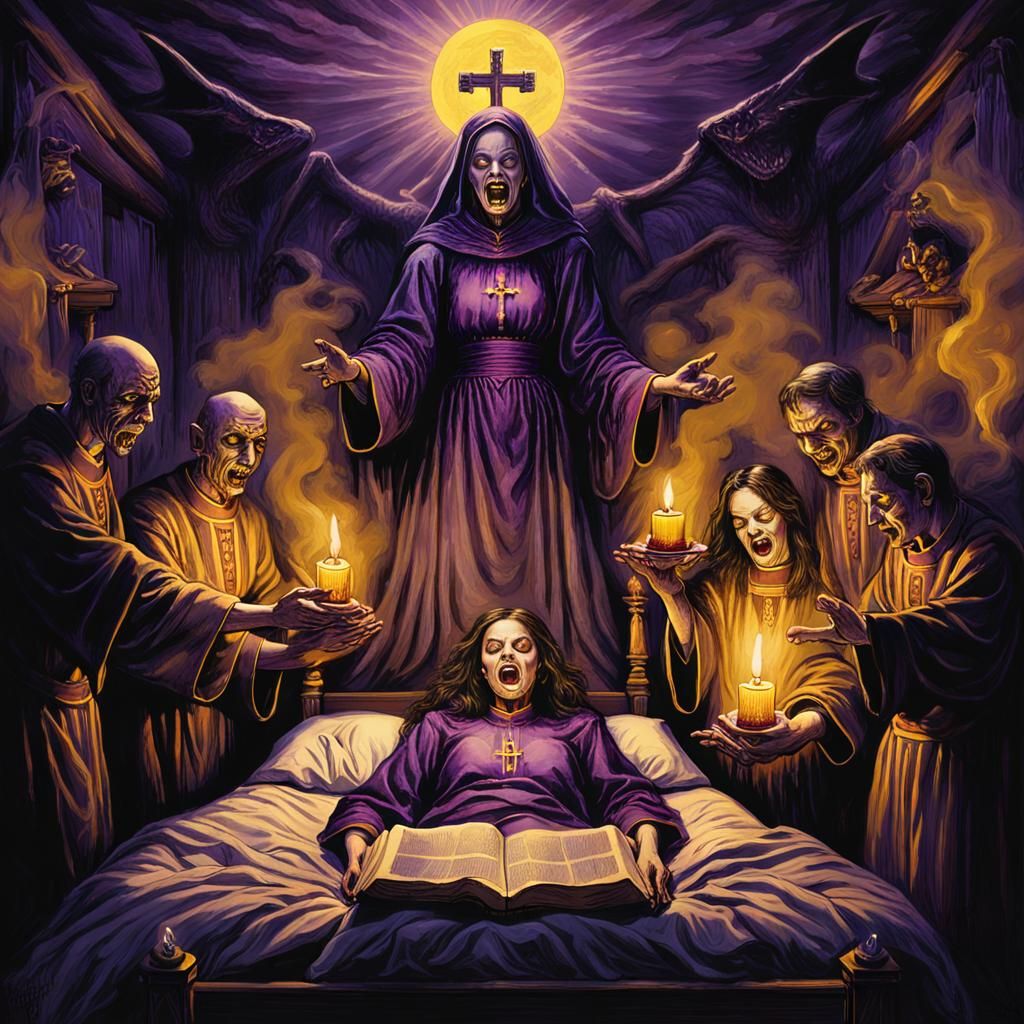 Demonic Exorcism in Dark Fantasy Art Style