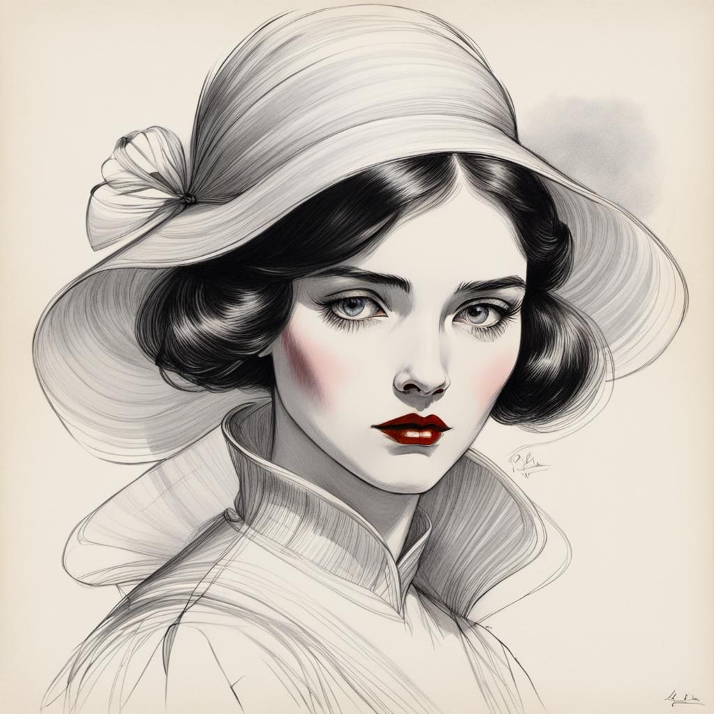 Snow White Portrait in Delicate Ink Wash Style