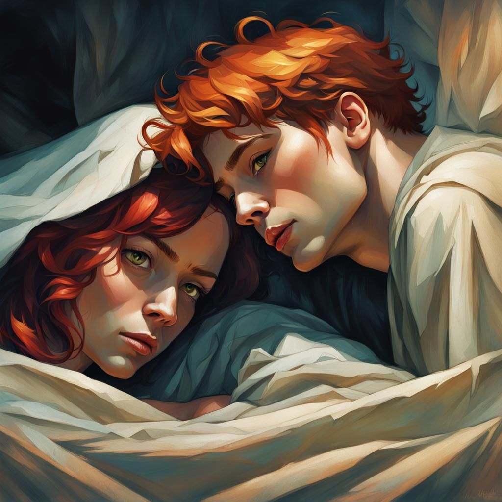 Content Couple Resting, Art Nouveau and Unreal Engine Style