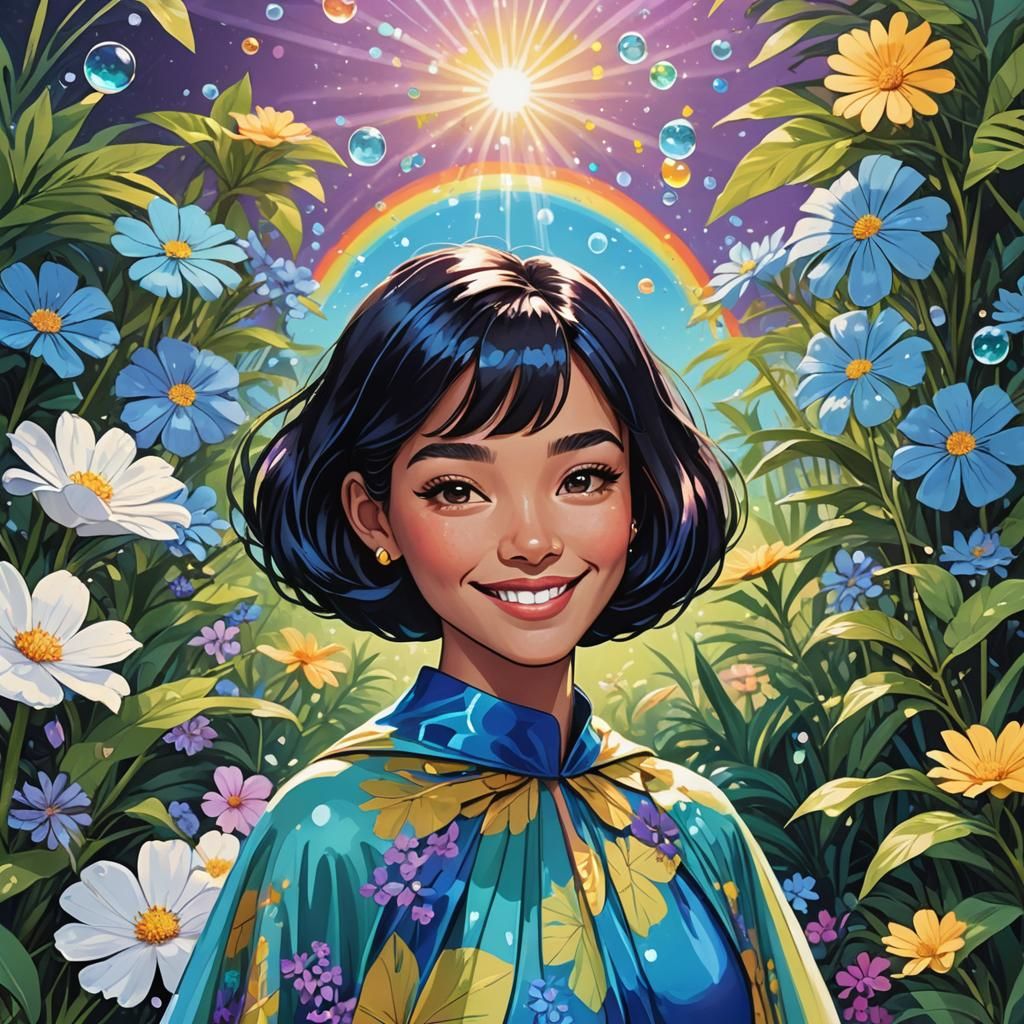 Pop Art Instagramer in a Vibrant Floral Scene