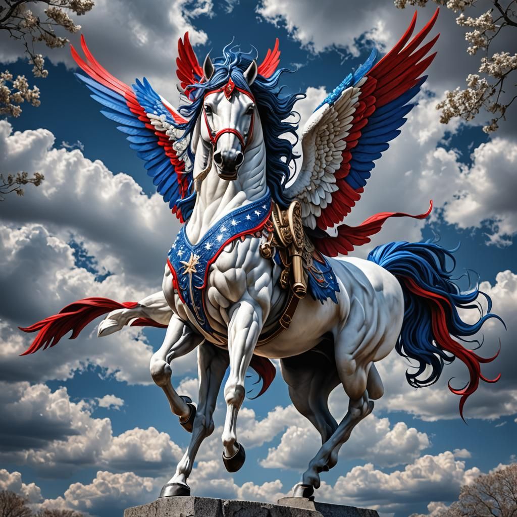 Hyperrealistic Red, White, and Blue Pegasus
