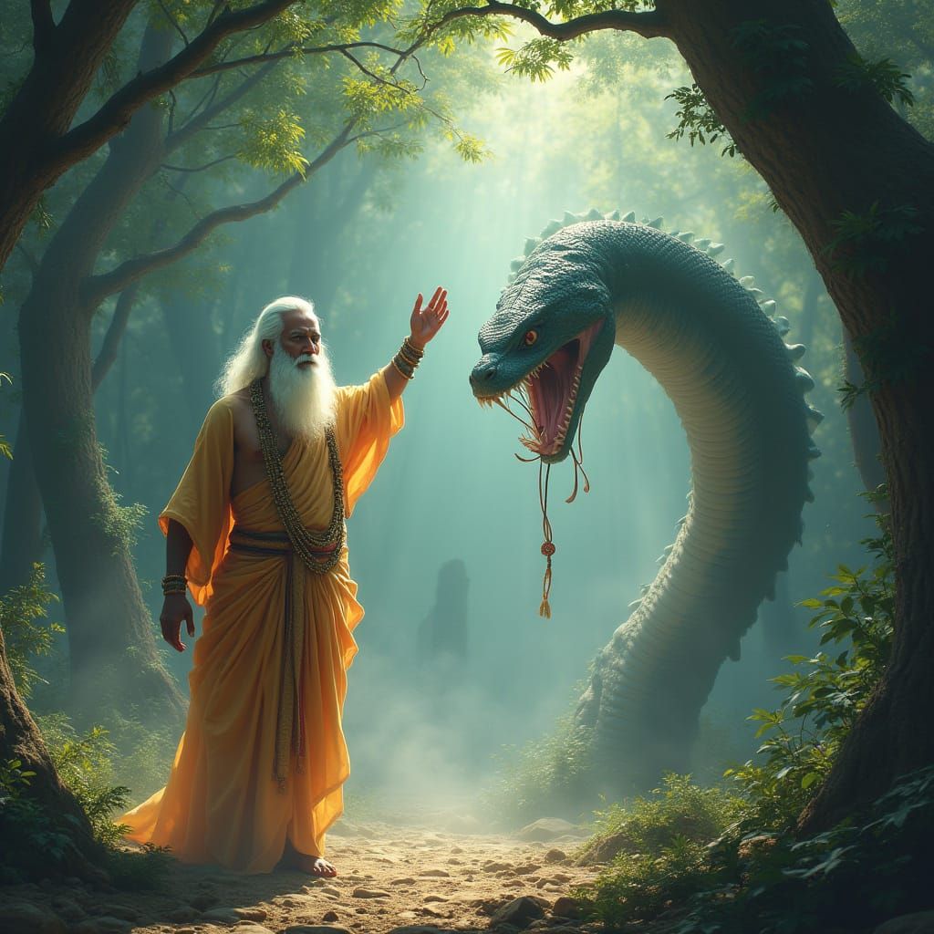 Sage Agastya Curses King Nahusha: Fantasy Art