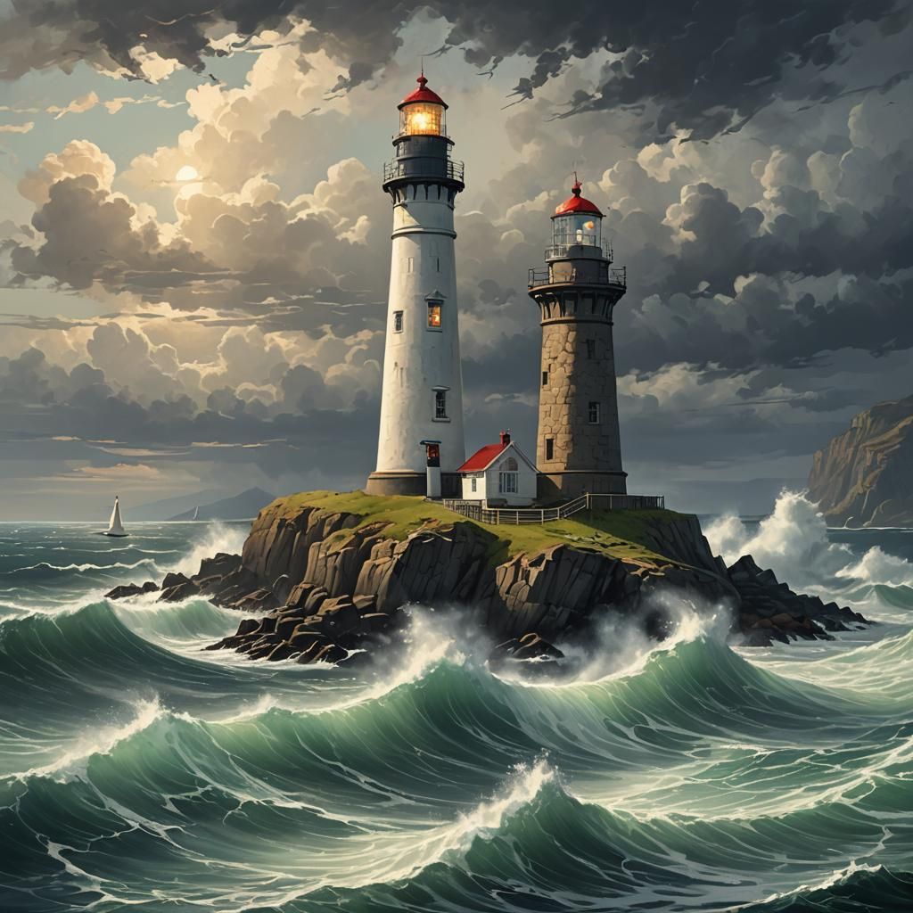 Solitary Lighthouse Guiding Ships Through Treacherous Waters