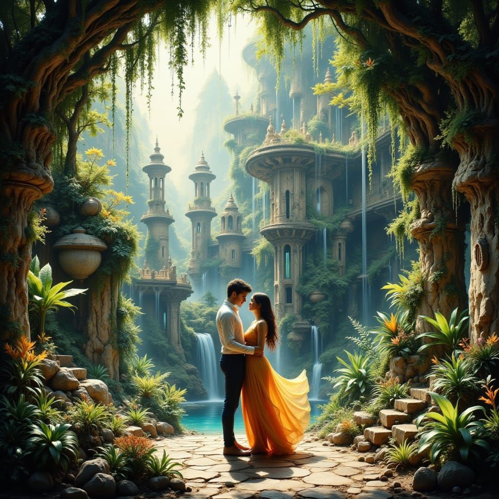 Whimsical Fantasy Love Scene in a Hyperkraximalist World