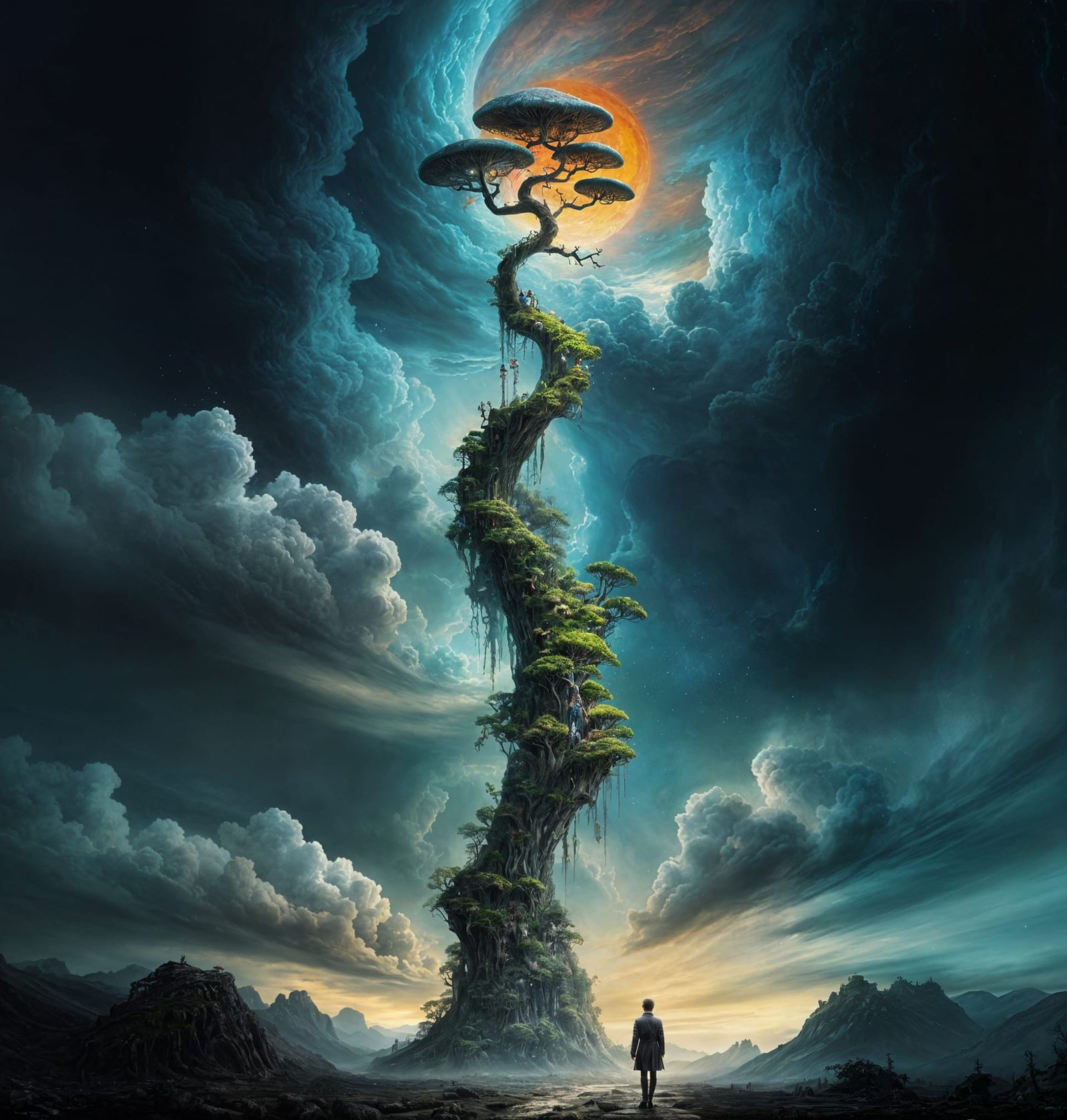 Surreal Stargate Scene with Fantasy Garden, Impasto Style