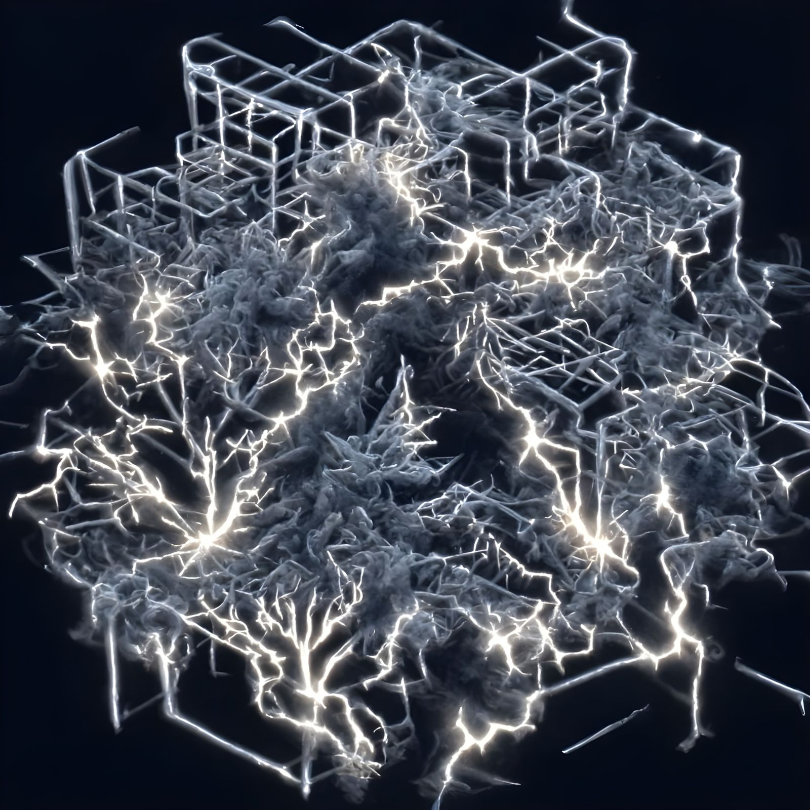 Isometric 3D Lichtenberg Figures with Lightning Filaments