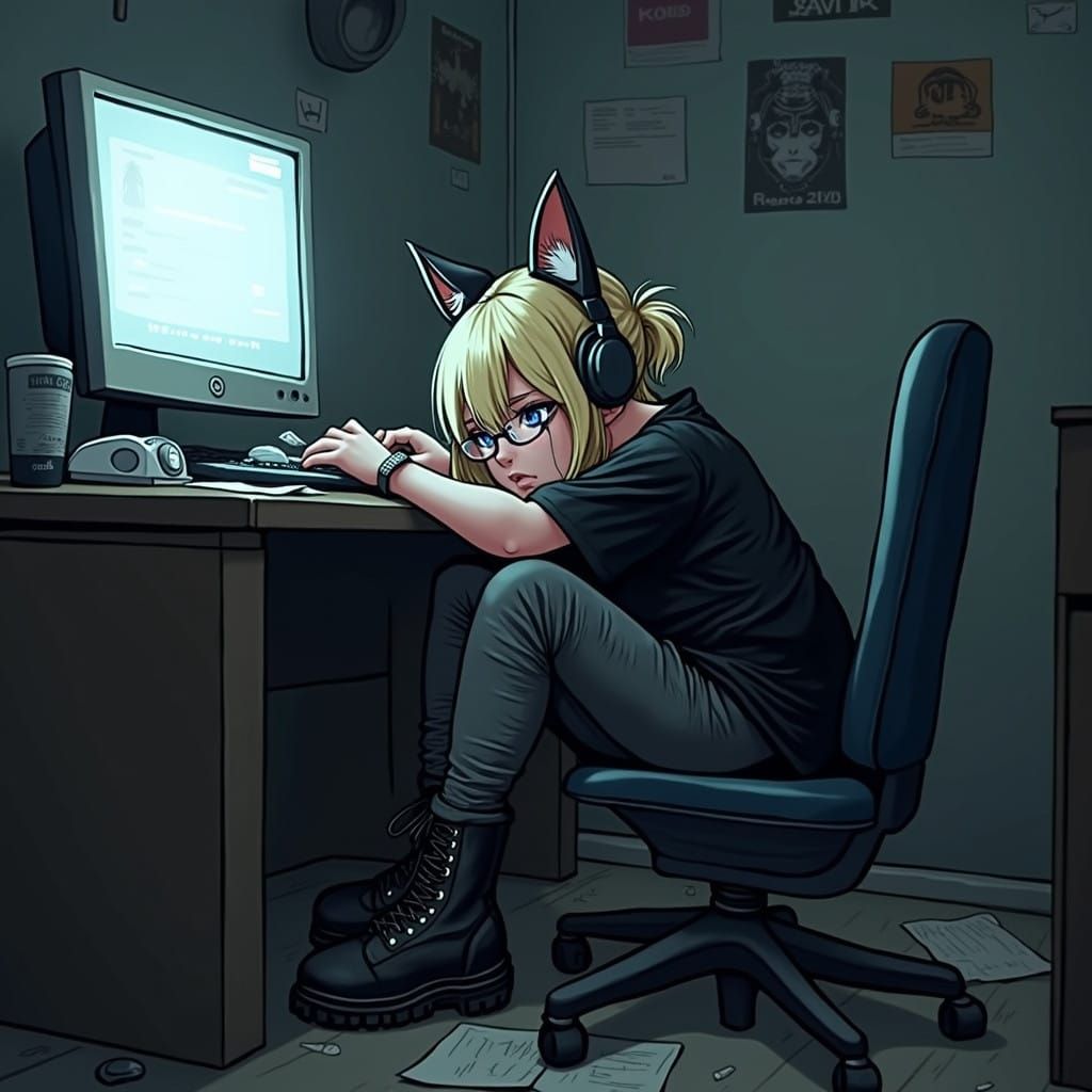 Goth Girl in Cyberpunk Despair