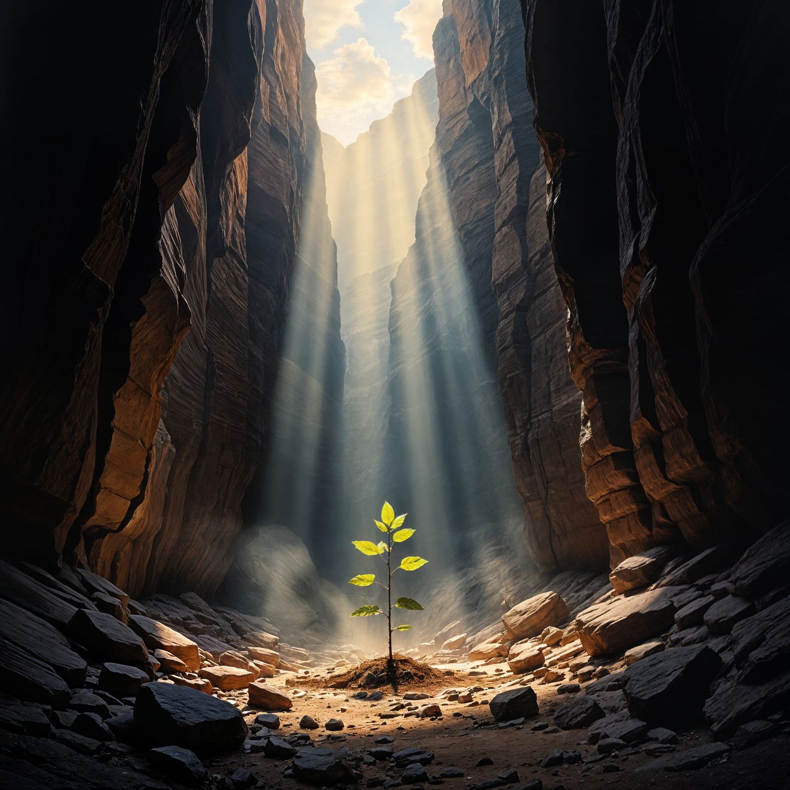 Light Breaking Through Dark Canyon Symbolizing Rebirth