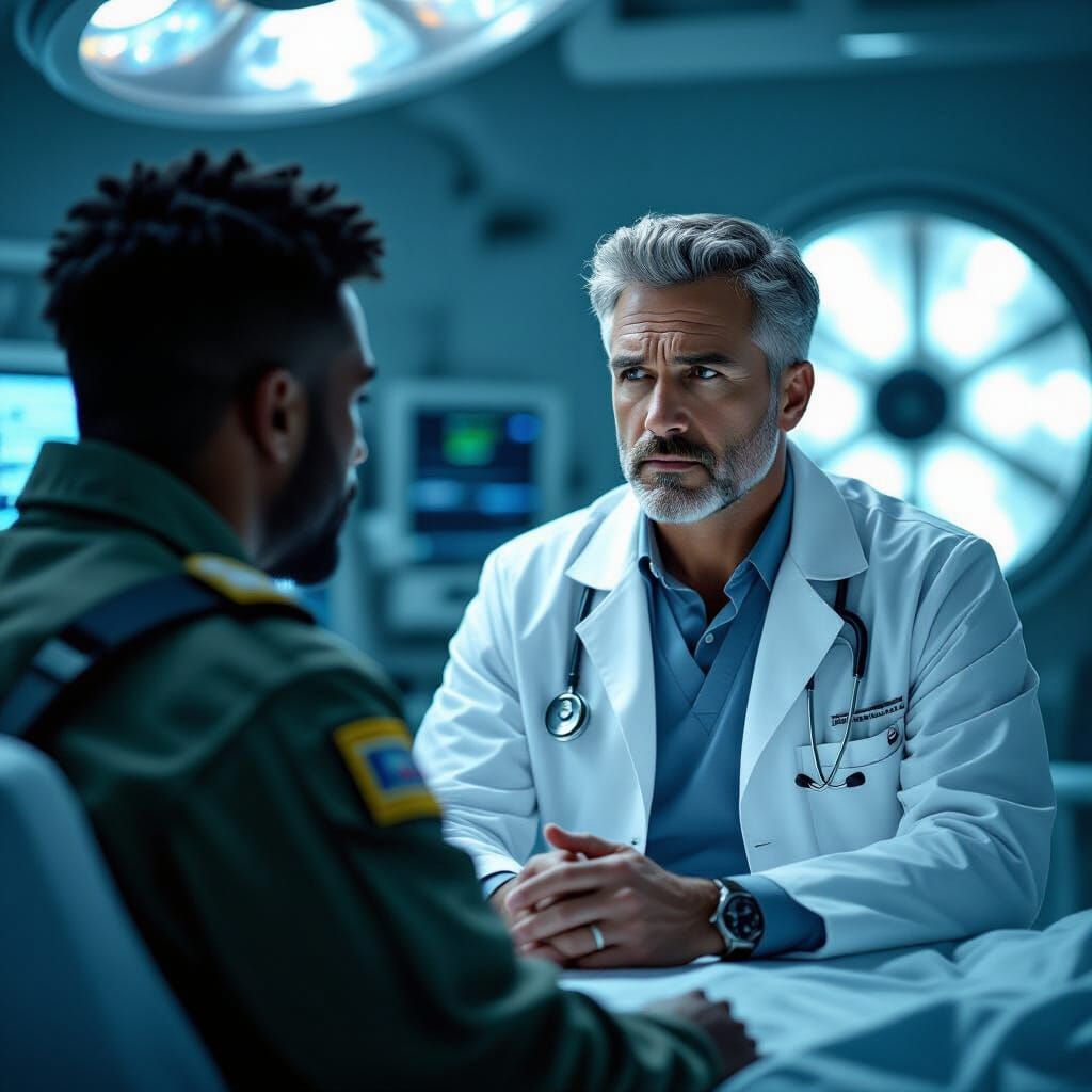Concerned Doctor in Futuristic Surgeon's Room