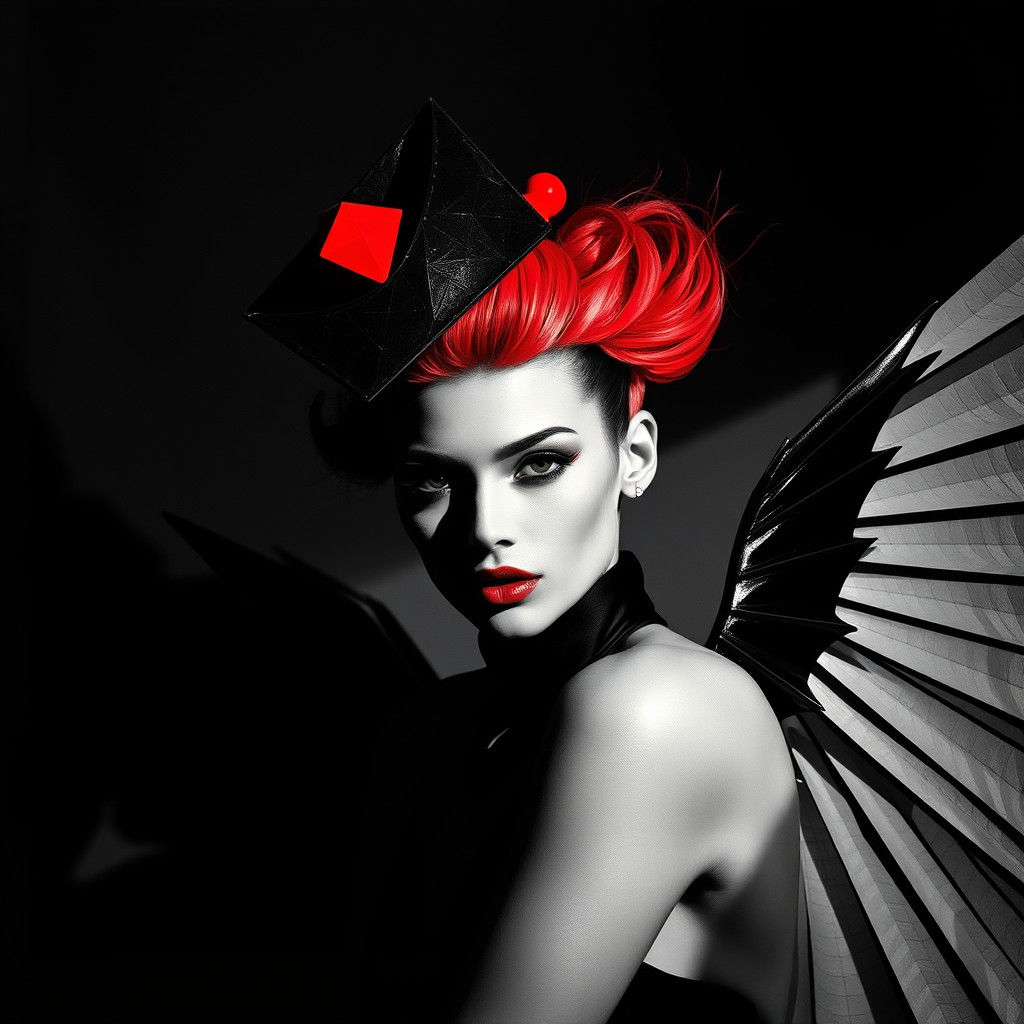 Supermodel in Geometric Hat and Wings: Dada Photogram