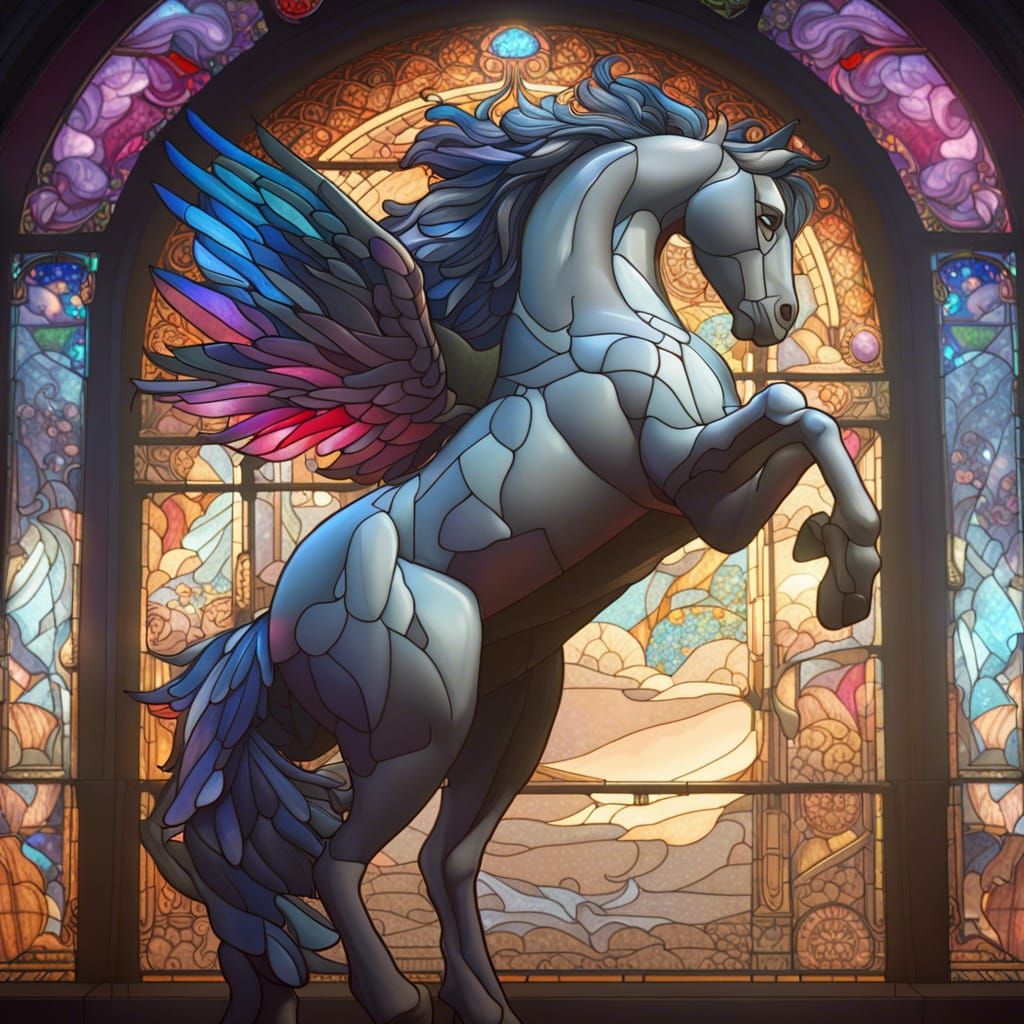 Majestic Pegasus Stained Glass Art Nouveau Style