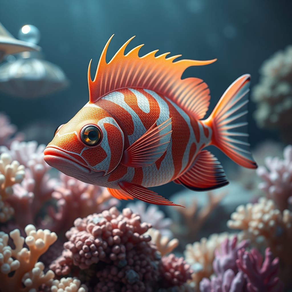 Colorful Fish by Coral Reef in 3D Anime Style