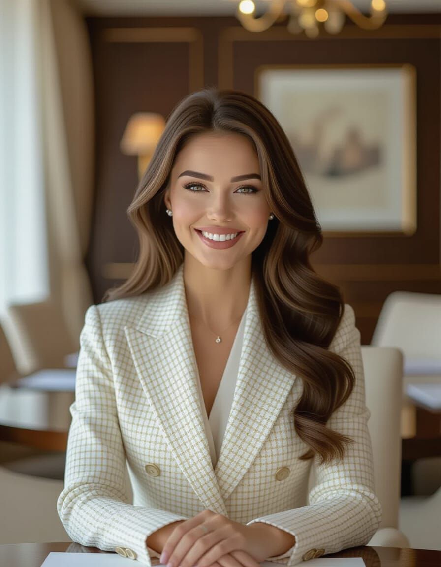 Gorgeous Russian Woman in Luxury Meeting Room