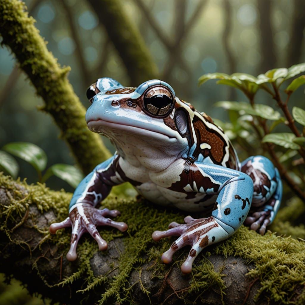 Amazon Milk Frog Portrait on Mossy Branch