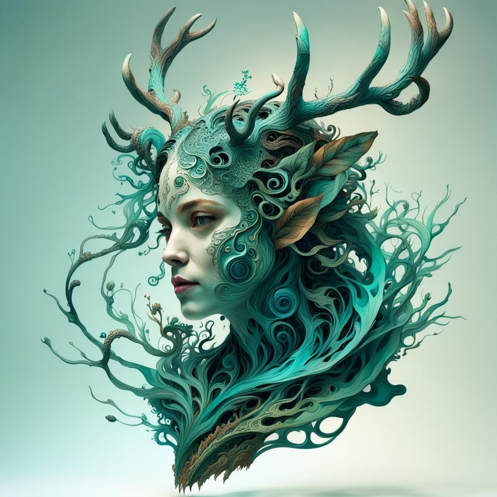 Surreal Antlered Mask in Hyperrealistic Style