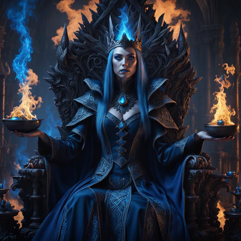 Witchcore Figure on Bone Throne with Blue Fire