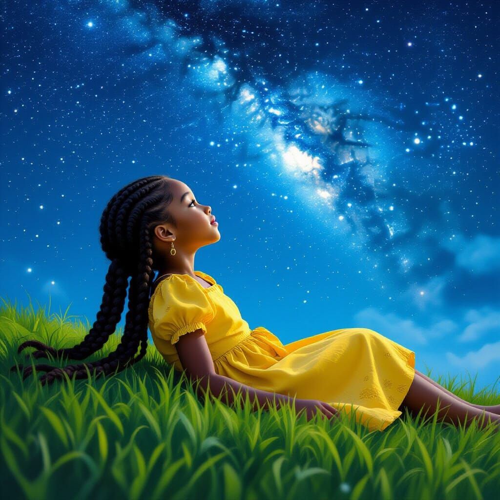 Girl Gazing at Stars in Realistic Style