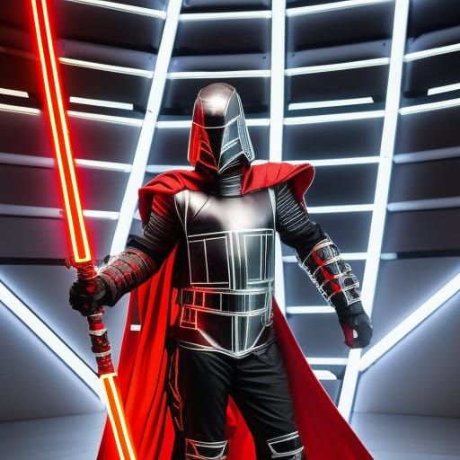 Futuristic Sith Lord with Lightsaber in 3D