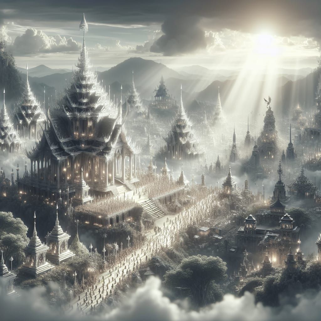 Crystal Village in Divine Sunshine: Digital Matte Painting