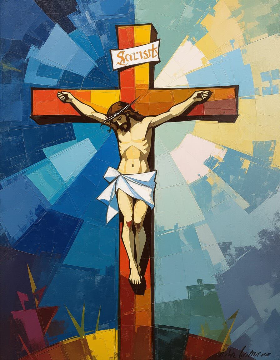 Christ's Cross: Source of Infinite Love, Impressionist Gouac...
