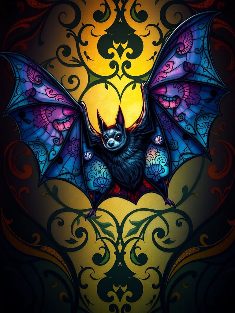 Majestic Bat in Art Nouveau Style