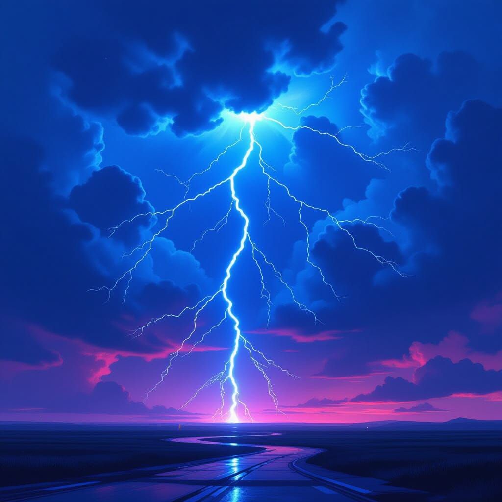 Electric Blue Lightning Storm in Futuristic Style