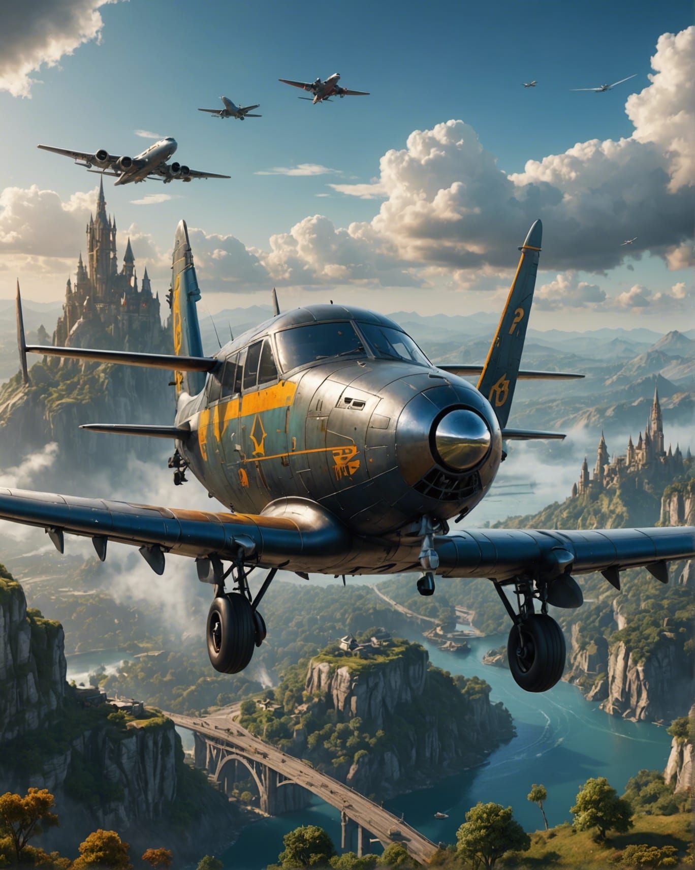 Detailed Airplane Matte Painting in Deep Color
