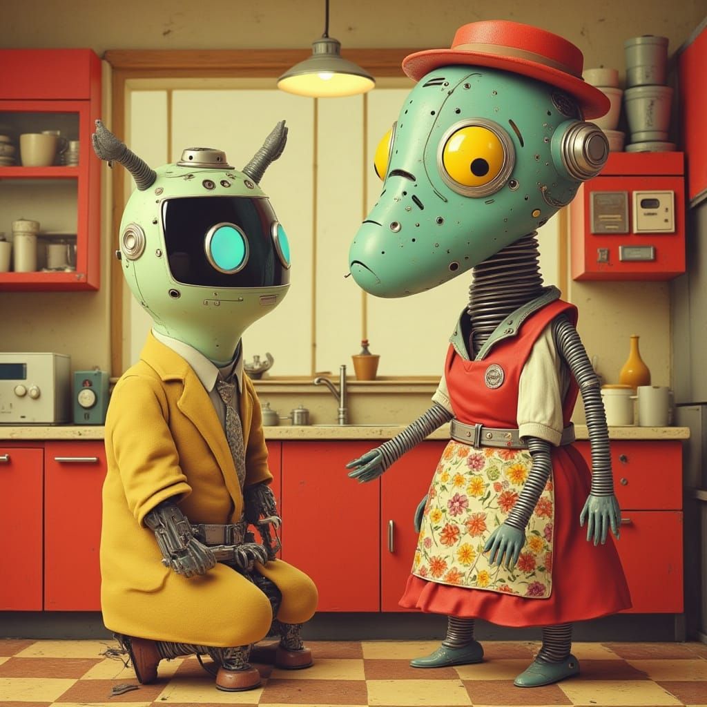 Retro Kitchen Creature in Pulp Illustration Style