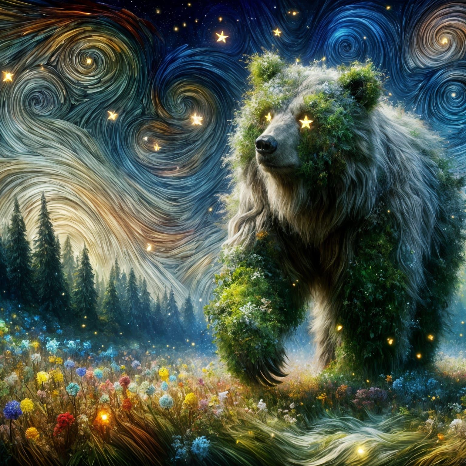 Surreal Dreamscape: Bear as Impasto Matte Painting