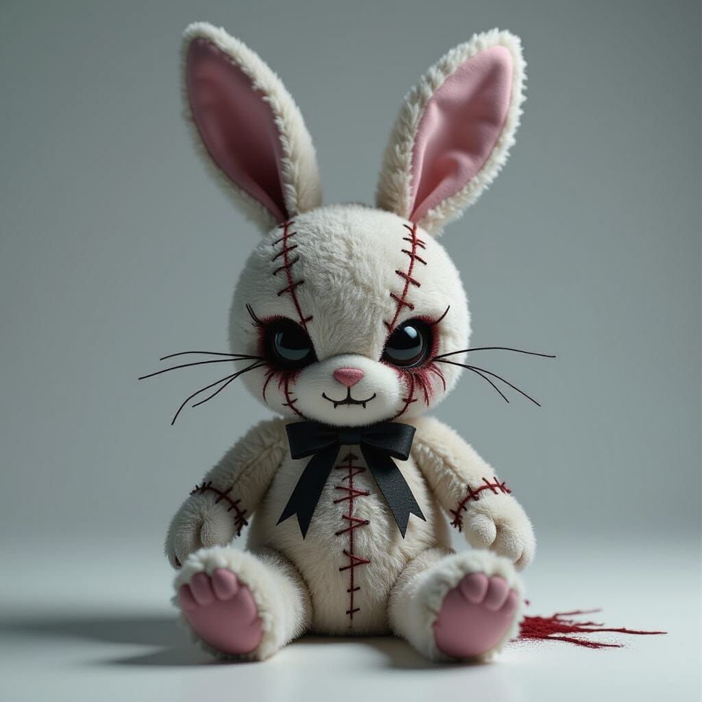 Menacing Stitched Bunny in Cinematic Low-Light Horror