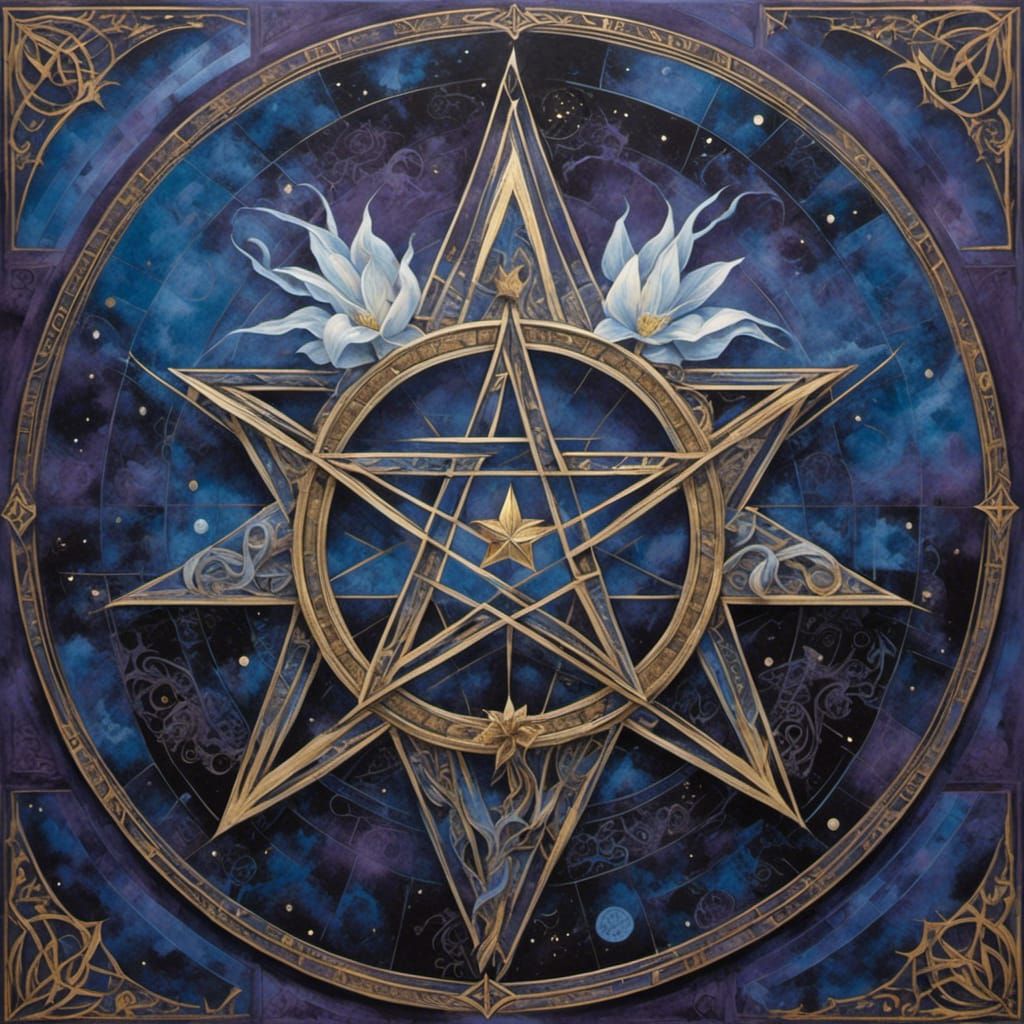 Ethereal Pentacle Adorned with Runes in Nebula