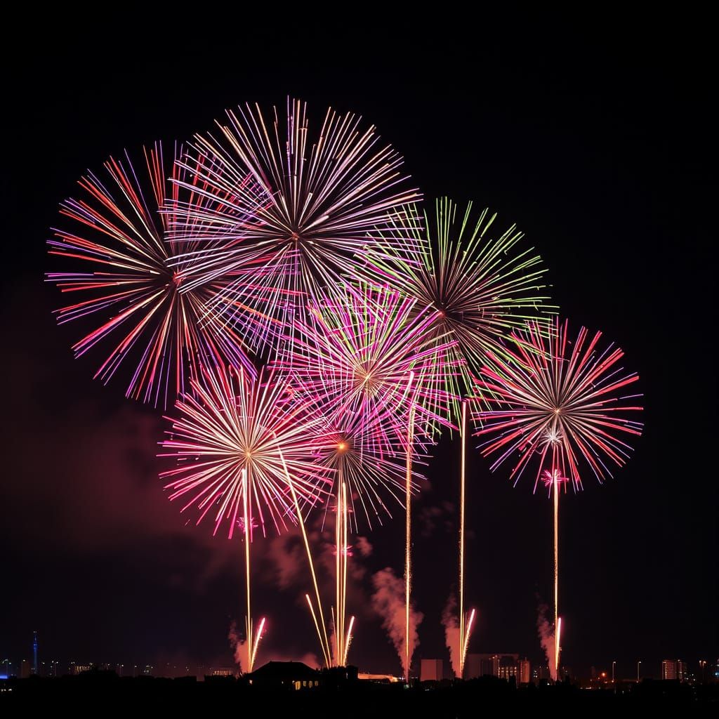 Spectacular Colorful Fireworks Light Up Night Sky