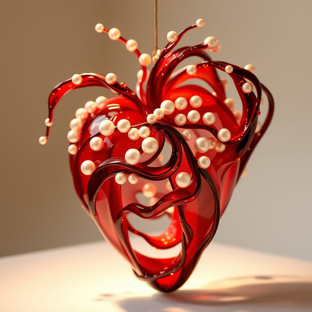 Surreal Blood and Pearl Sculpture in Golden Light