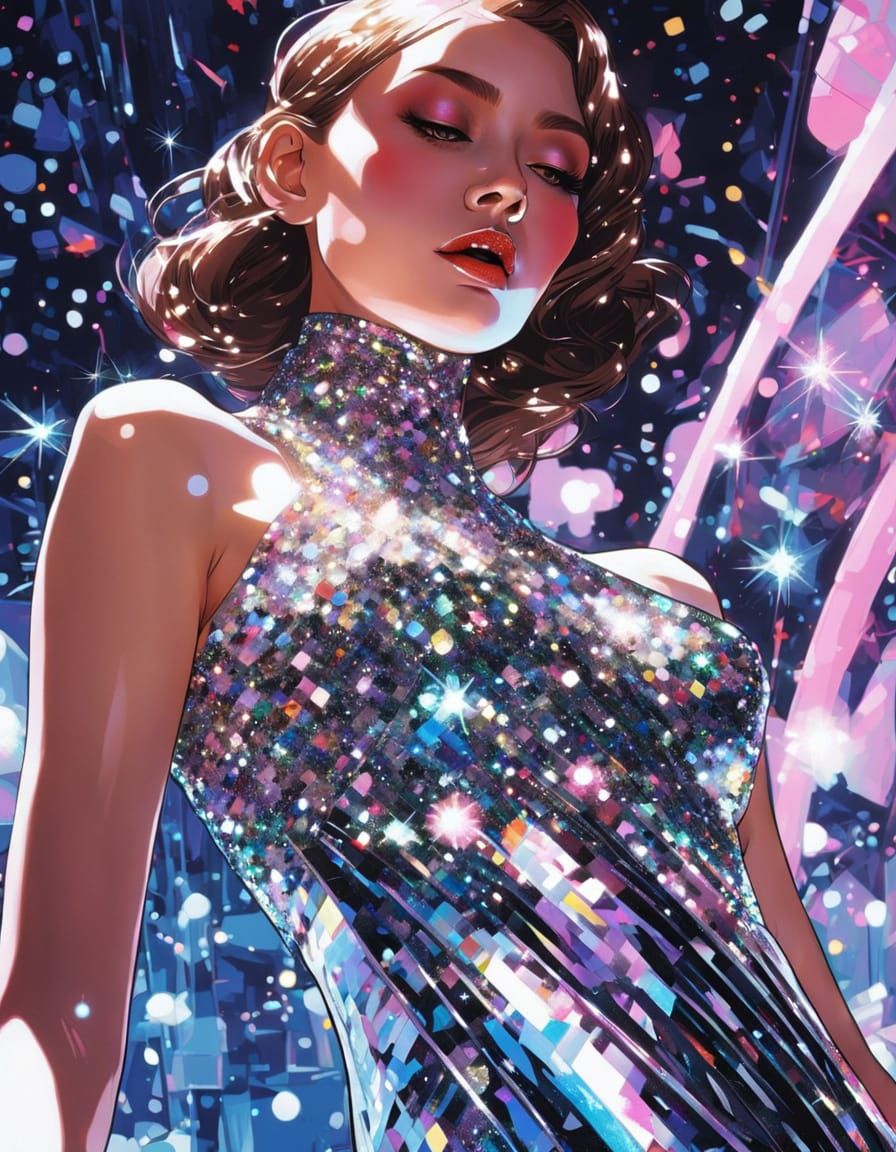 Glass Gown Beauty with Glitter Makeup