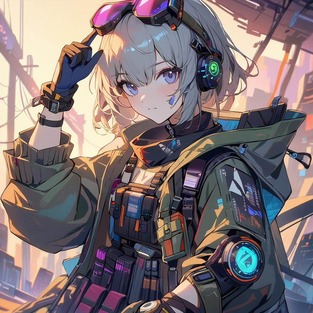 Cyberpunk Ranger Girl in Cyberpunk Cityscape