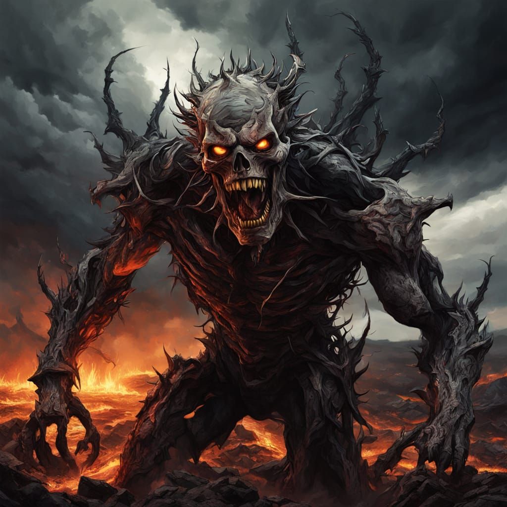 Skeletal Figure Wanders Hellish Wasteland in Hyperrealistic ...