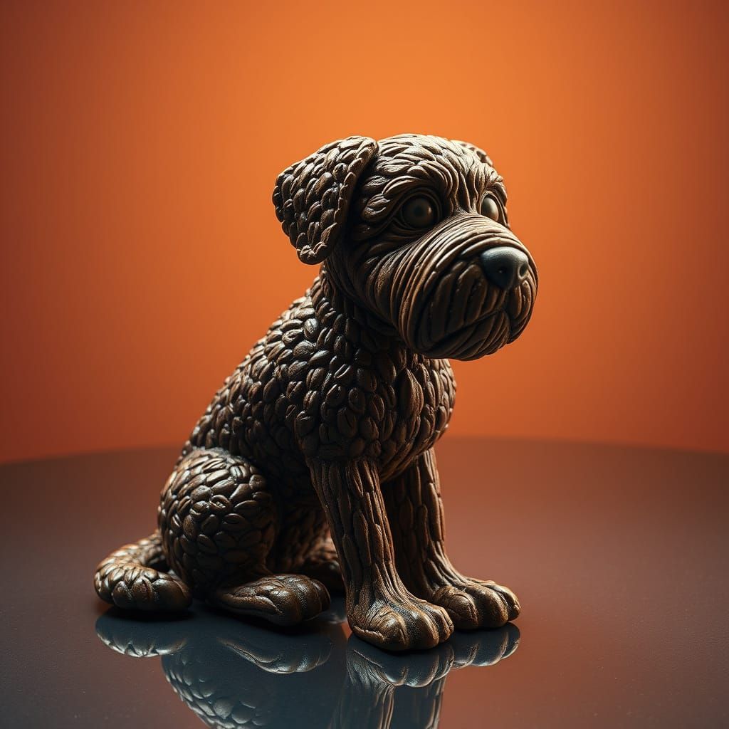 Dog made of coffee grains, realistic cinematic shiny vivid colors