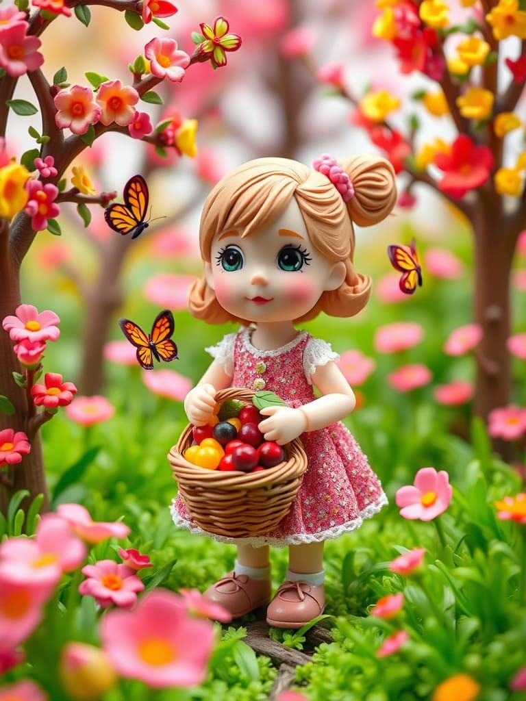 Whimsical Plasticine Girl in a Colorful Garden