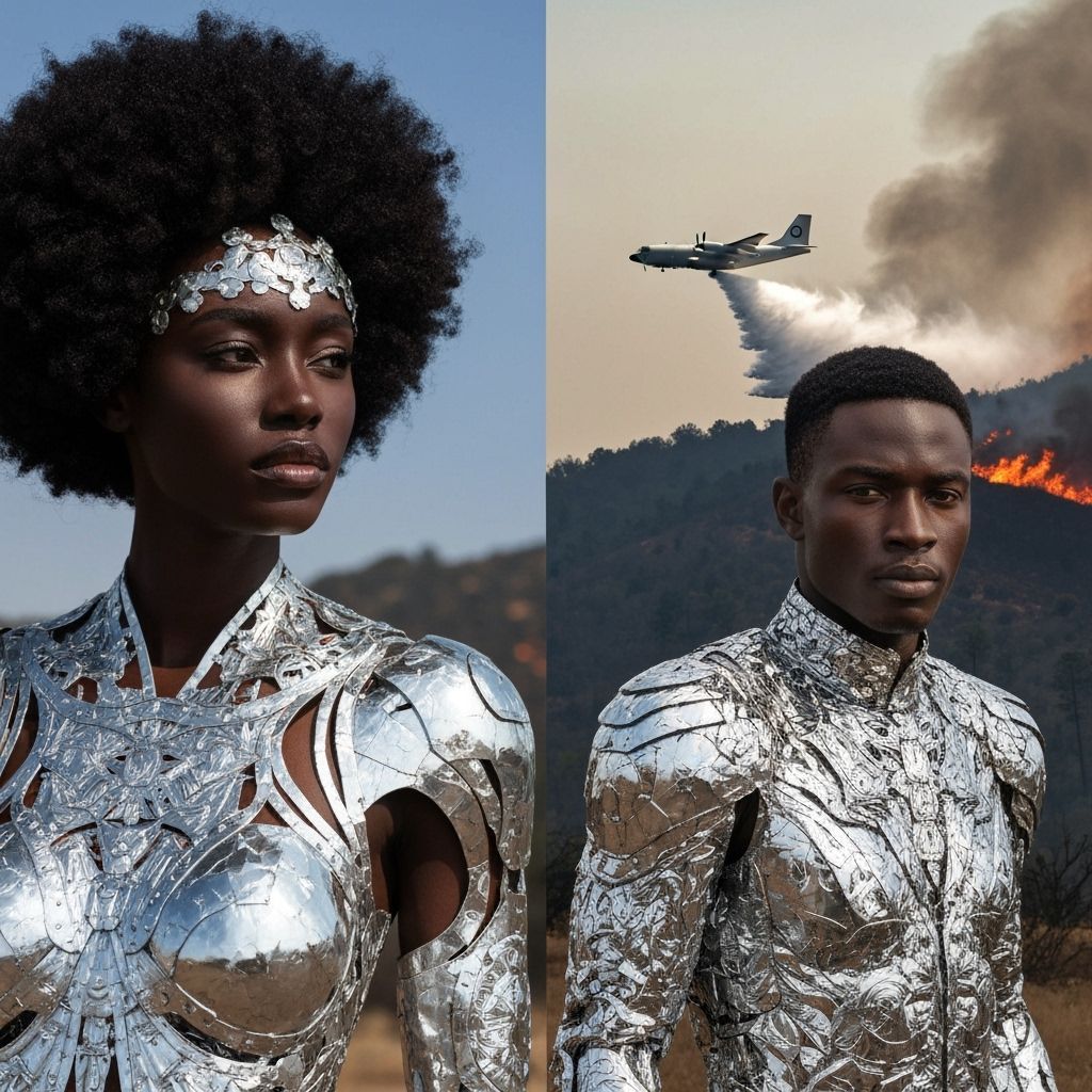 Futuristic Couple Amid California Wildfires