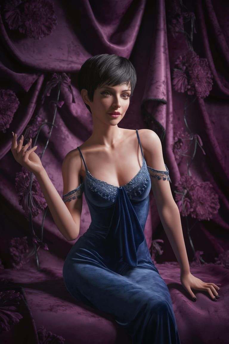 Enchanting Portrait of Woman in Blue Velvet