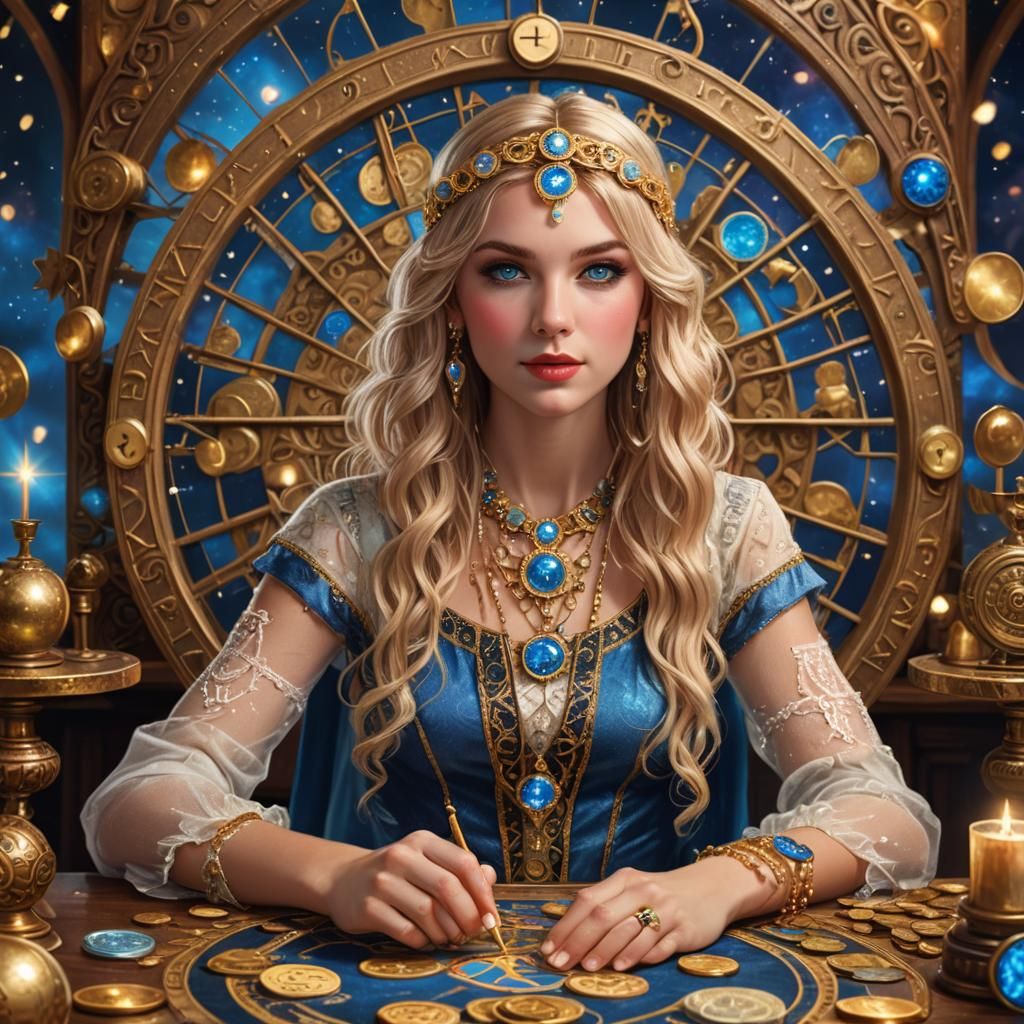 Fantasy Tarot Reader Portrait with Golden Details