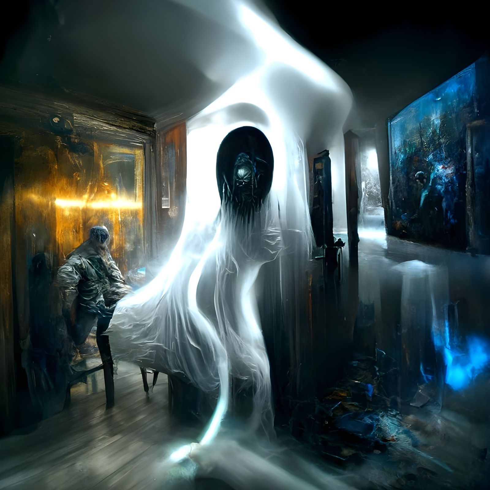 Illuminated Vortex of Ghostly Figures in Photorealistic Styl...