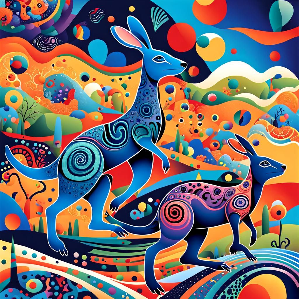 Vibrant Surrealist Vector Art with Dancing Animals