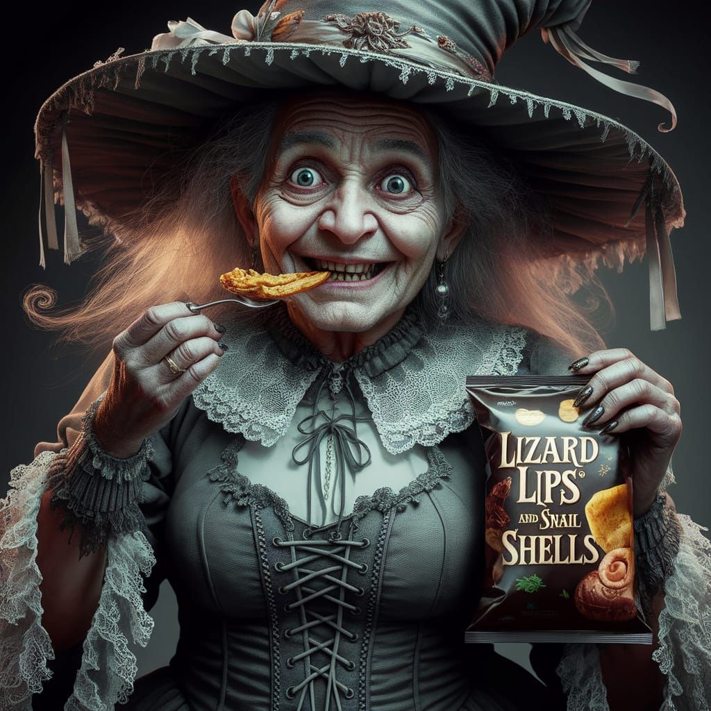 Happy Gothic Witch Enjoys Her Lizard Lips