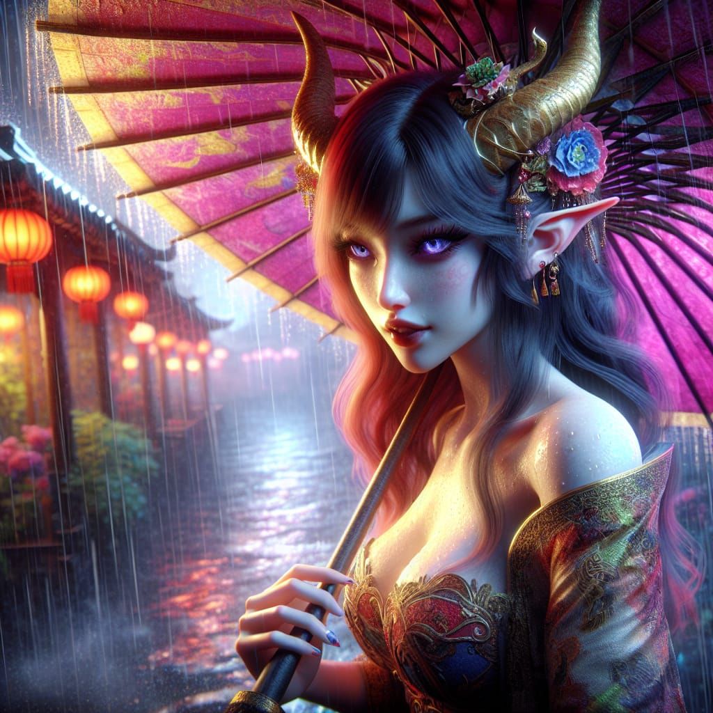 Voluptuous Demon Seeks Shelter in Hyperrealistic Concept Art