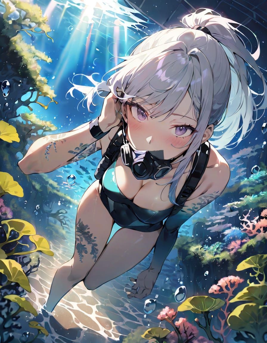 Aesthetic Manga Girl Exploring Coral Cityscape